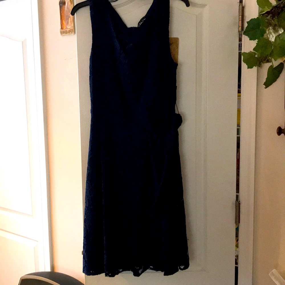 NWTS attached Navy Lace dress with a tie belt.